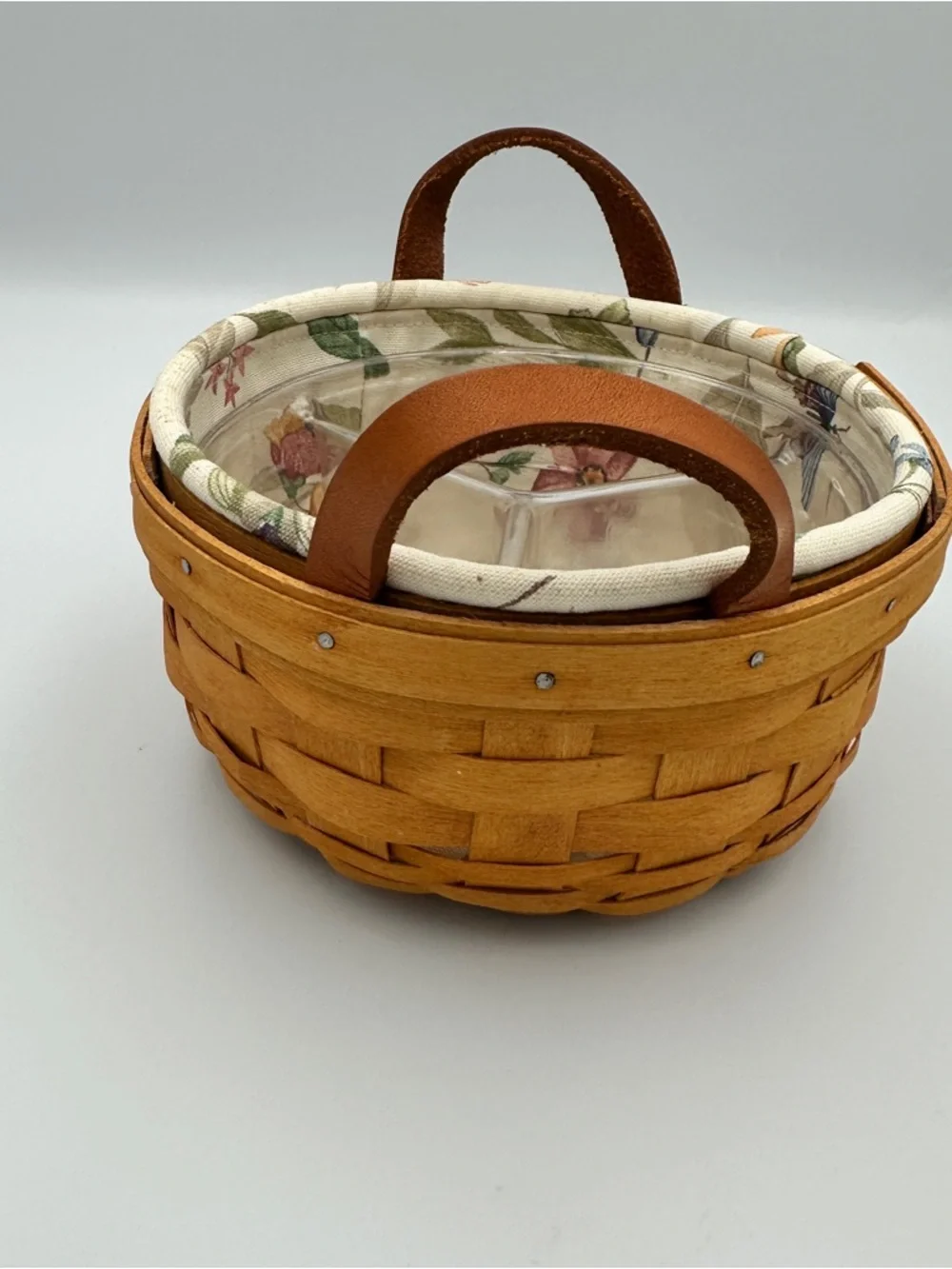 Longaberger Button Basket 7”‎ 1999 w/ Liner Divider Floral Complete Set